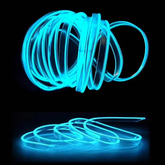 MaxLax Ice Blue EL Wire Car Interior LED Kit - 16.4ft Flexible neon-Style Wire with 12V Fused Power Supply. Features 6mm Reinforced Edge for Easy auto Installation