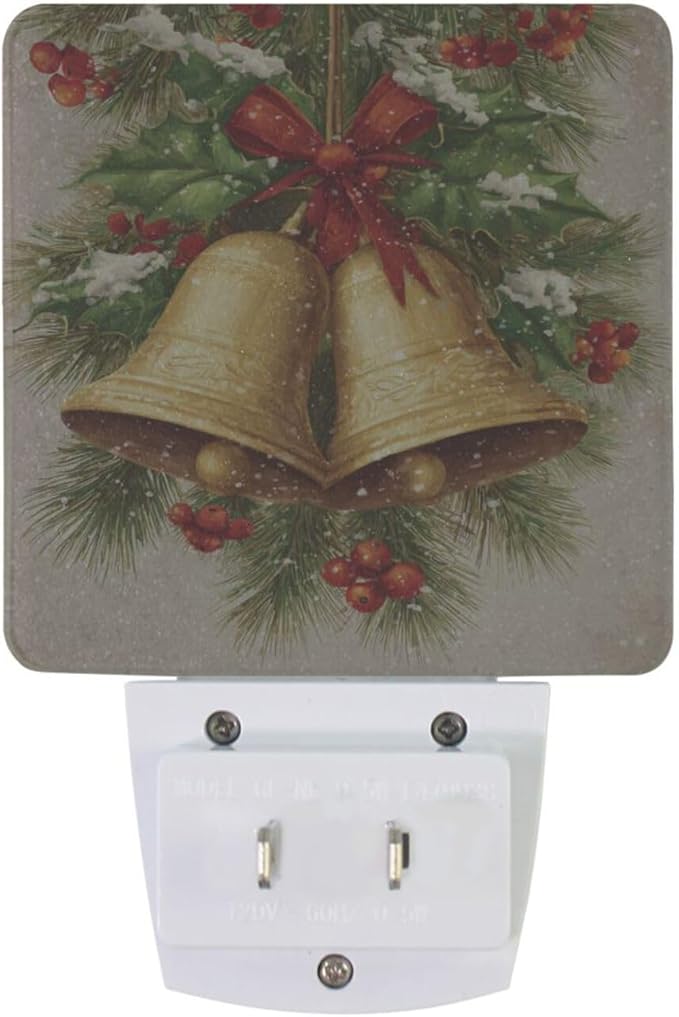 Christmas Golden Bells Night Light 2 Pack Dusk to Dawn Sensor Led Lamp for Women Men RetroNight Lights Plug into Wall Retro Decor for Bedroom Kitchen Bathroom Corridor, 0.5W