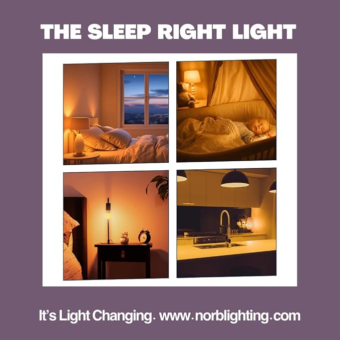 Norb Everyday Sleep Light Bulb - No Blue, Amber LED, 2000K Nighttime Lighting for Bedroom, Dimmable A19 Bulb Promotes Natural Melatonin & Circadian Rhythm for Babies, Kids, Adults, 6W (2-Pack)