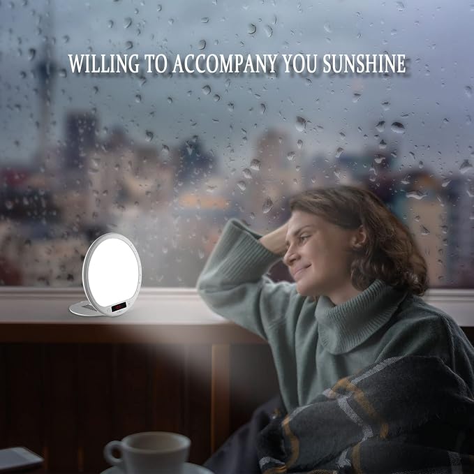 Light Therapy Lamp Sunrise Alarm Clock Wake up 10000 lux UV-Free Sun lamp Bioclock Adjustment APP Control Portable Built-in Lithium Battery
