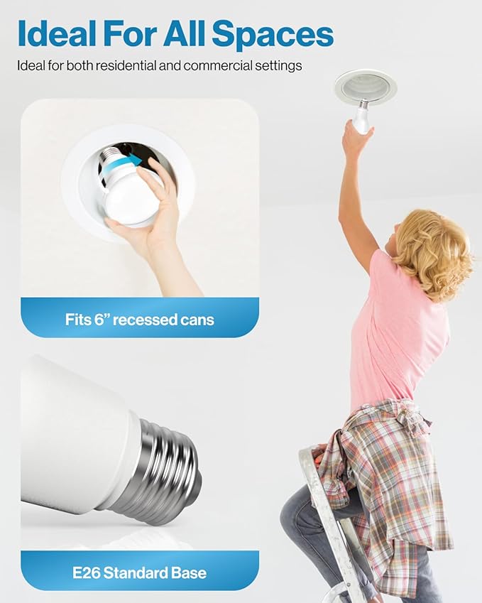 Sunco 40 Pack BR40 LED Light Bulbs, Indoor Flood Lights, Recessed Can Light Bulb, 1400 LM, 17W (100W Equivalent), 5000K Daylight, Dimmable, E26 Base, for Home, Bedroom, Kitchen UL.