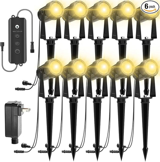 ZYAN Low Voltage Landscape Lights LED Landscape Lighting with Sensor, IP65 Waterproof Outdoor Spotlights for Yard Garden, Auto ON/Off Plant Tree Spoltights Dimmable with Timer (10 Pack)