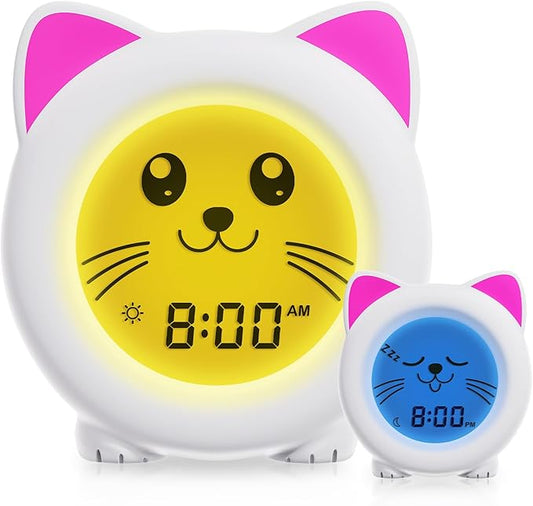 B&H Sleep Trainer Clock for Toddler - Ok to Wake Clock, USB Rechargeable Cat Kids Alarm Clock, Drop Proof, Night Light, Science-Backed Lighting for Peaceful Sleep and Ready to Rise Mornings - Kitty