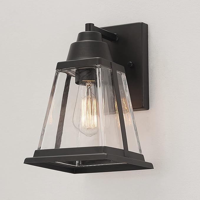 Globe Electric 44697 Merle 1-Light Outdoor Wall Sconce, Bronze, Clear Glass Shade, Brown, Bulb Not Included
