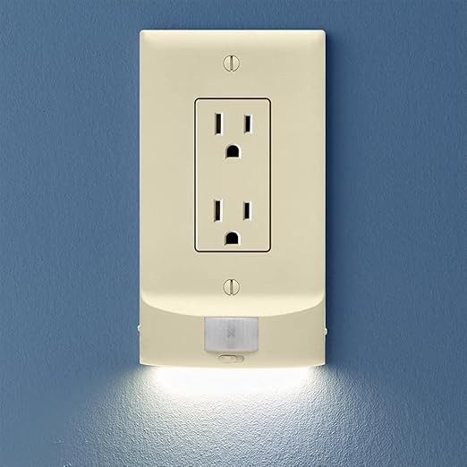 SnapPower 5 Pack MotionLight [for Décor Outlets] - Motion Detecting LED Night Lights Built-in to Wall Plate - Bright/Dim/Off Options - Auto On/Off Sensor - (Décor, Light Almond)