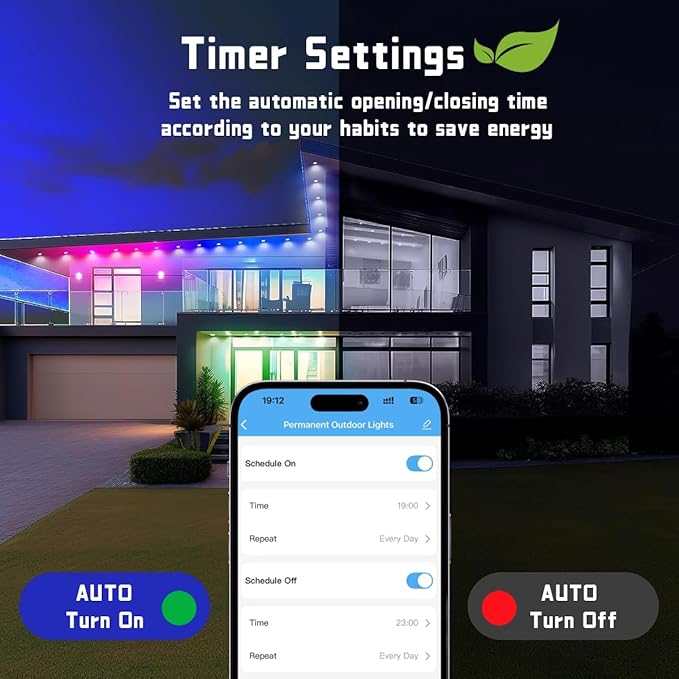 Permanent Outdoor Lights, Smart RGB+IC House Outdoor Decor Lights, 75 Scene Modes with APP&Remote Control, IP67 Waterproof for Halloween, Christmas, Holiday Decor House Roof Lighting