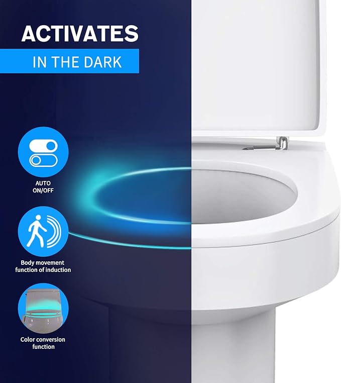 Toilet Night Light, Toilet Bowl Light, Motion Sensor Activated LED Night Light, 8-Color Light up for Bathroom Decor, Kids Bathroom Set Cool Stuff (2 Pack)