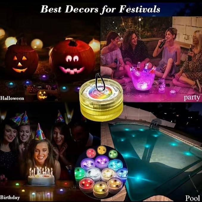 10pcs Mini Submersible LED Lights, Halloween Pumpkin Lights,Small Underwater Tea Lights Candles Waterproof with Remote Battery Operated,RGB Color Changing for Swimming Pool Party Wedding Decorate