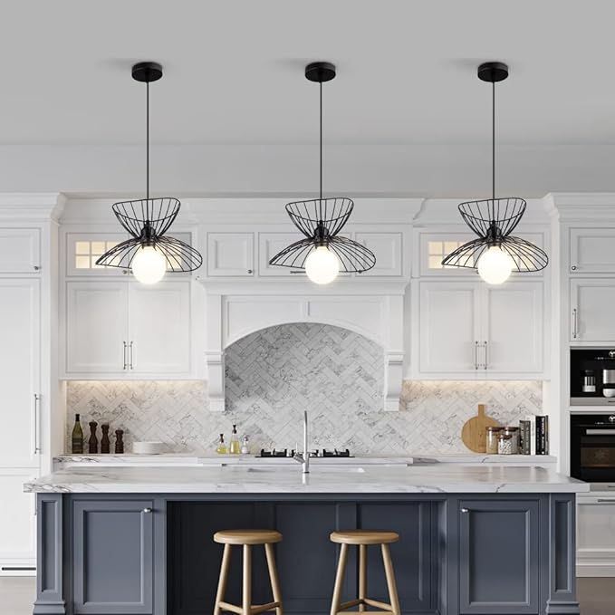 Retro Black Pendant Light Over Kitchen Island, Adjustable Modern Hanging Light Fixture,Industrial Pendant Lighting for Dining Room,Living Room,Bedroom,Hallway,Kitchen,Bar,30cm