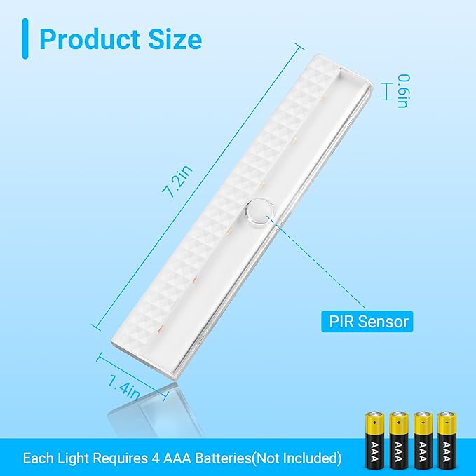 maylit 8 Pack Motion Sensor Light Indoor, Battery Operated Lights, Wireless Magnetic Night LED Bar, Stick on Lighting for Closet, Stair, Shelf, Hallway, Bed, Pantry, Under Cabinet, 6000K Cool White
