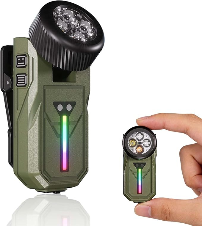 Rechargeable Flashlights EDC Clip-on Light, Bright 680 Lumens Pocket Flashlight, Combines Spotlight/Floodlight/RGB Light, Magnetic, IPX6 Waterproof for Cycling, Repairing (Green)