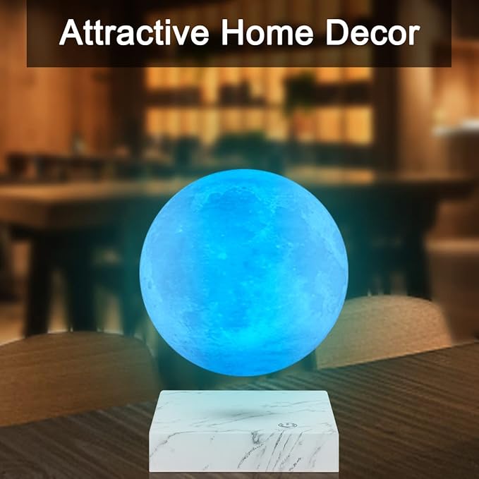 VGAzer Moon Lamp 3D Printing Magnetic Levitating Moon Light Lamps for Home、Office Decor, Creative Gift-6 Inch,Has 16 Colors 20 Modes (Square Marble)