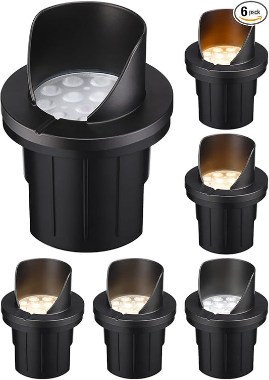 LEONLITE Dia. 4 Inch 5CCT Well Lights Landscape LED In Ground, Shielded Top, 5 Color Temperature Selectable, 12-24V AC/DC CRI90 Low Voltage Garden Landscaping, Black Aluminum Housing, Pack of 6
