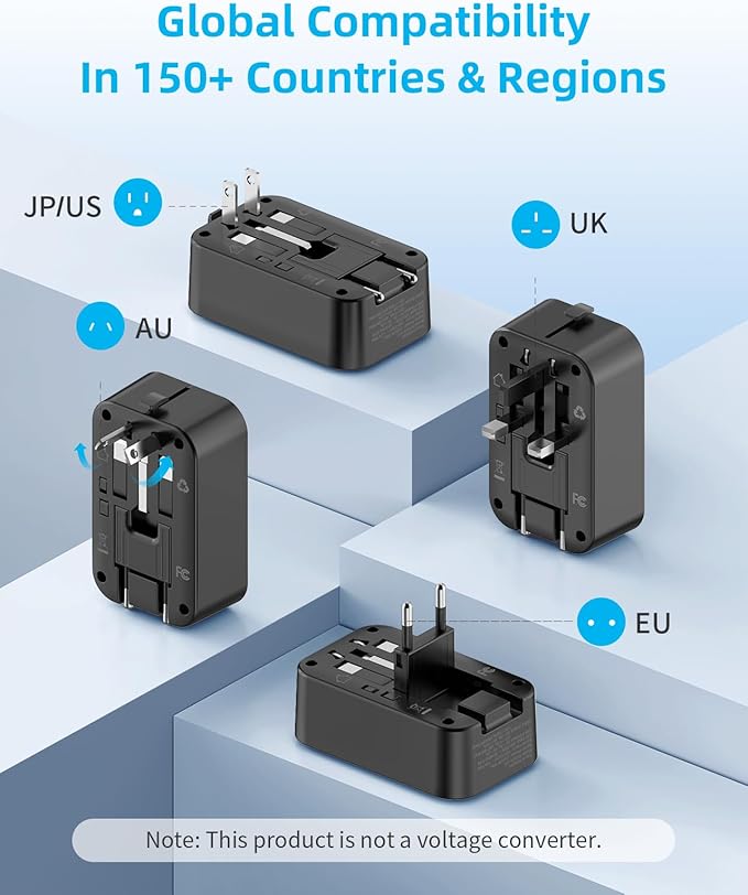 Travel Adapter PD 20W, Mini Universal Travel Adapter with 1 AC Outlet and USB Fast Charging, Ultra Thin International Plug Adaptor for US to European UK Italy Spain New Zealand (Type C G A I)