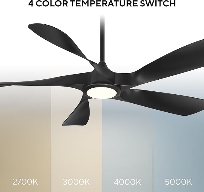 WAC Smart Fans Swirl Indoor and Outdoor 5-Blade Smart Home Ceiling Fan 54in Matte Black Adjustable CCT 2700-3000-4000-5000K LED Light Kit and Remote Control works with Alexa and iOS or Android App