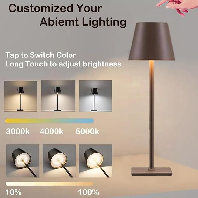 Brown Cordless Table Lamps Set of 2,Vintage Rechargeable Lamp for Restaurant Dinner Dining Kitchen Countertop Bathroom Counter Top Tabletop Lighting,Shower Lamp for Insider Shower,Lampara Recargable