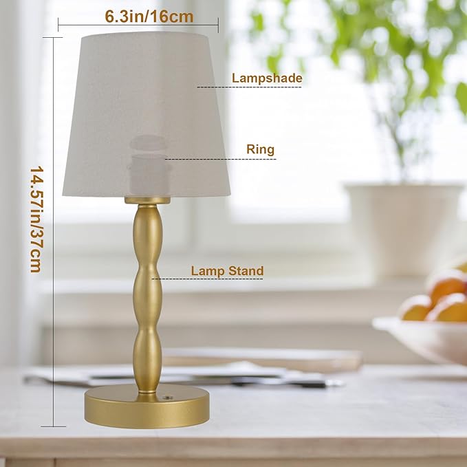CASTLELIFE Portable Cordless Table Lamp,Touch Desk Lamp Rechargeable Battery Powered, 3-Level Brightness Stepless Dimmable Bedside Night Lamp,for Bedroom/Restaurant/Bars/Outdoor, Bulb Included,Gold