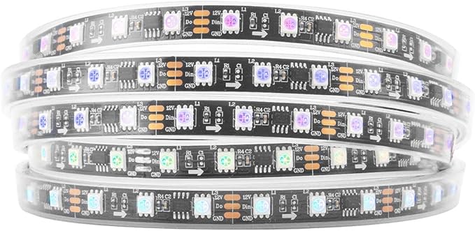 BTF-LIGHTING WS2811 IC=RGB+IC Addressable Dream Color LED Strip 16.4FT 60LEDs/m 20Pixels/m IP67 Waterproof Black PCB Flexible DC12V Chasing Effect for Home Indoor Decor(No Adapter or Controller)