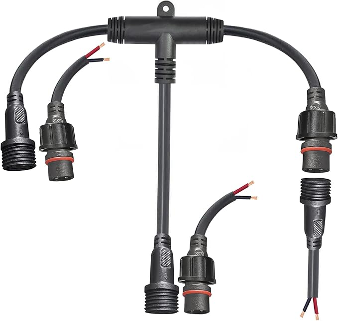 2pin Waterproof Connector,IP68 2 Core 2 pin T Shape Tee Connector,with 16WAG 1 Male Ends 2 Female End,LED Extension Cable for Car,Boat,Indoor/Outdoor LED Strip Lights.