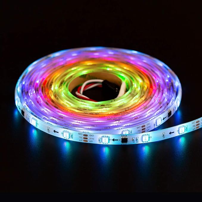 BTF-LIGHTING WS2811 IC=RGB+IC Addressable Dream Color LED Strip 16.4FT 30LEDs/m 10Pixels/m IP65 Splash Proof White PCB Flexible DC12V Chasing Effect for Home Indoor Decor(No Adapter or Controller)