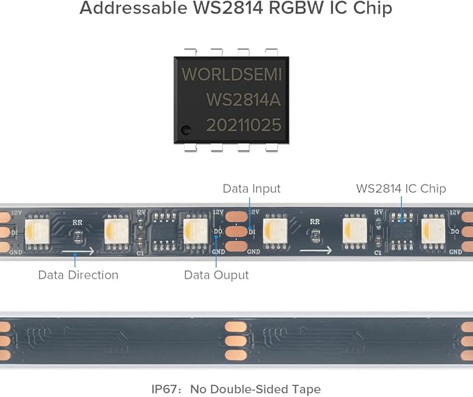 BTF-LIGHTING WS2814 IC RGBW RGB+Warm White (Similar WS2812B) Addressable DC12V 16.4FT 60LED/m 20pixel/m Flexible 4 Colors in 1 Dream Color LED Strip IP67 for Home Decor (No Adapter or Controller)