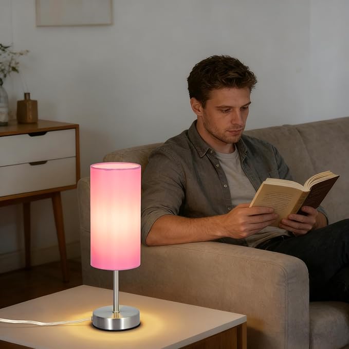 2 Pack Small Table Lamps for Bedroom, Bedside Lamps for Nightstand with Wire Switch, Minimalist Modern Desk Lamps with Linen Fabric Shade for Kids Room Living Room Office Dorm, Bulb Included