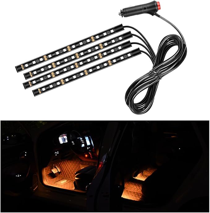Car LED Strip Light, 48 LED RGB Auto Interior Atmosphere Lights, Cigarette Lighter Under Dash Ambient Night Light, Interior Lamp Lighting Kit (Orange, Cigarette Lighter)