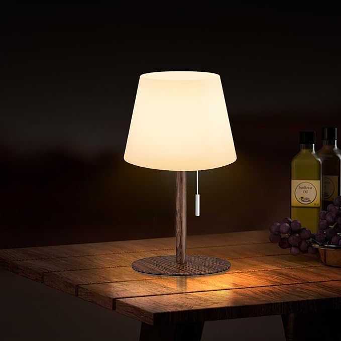 Shower Lamp Battery Operated Outdoor Table Lamps Cordless Waterproof LED Dimmable Warm White and RGB Table Lamps Rechargeable Lamp Outdoor Lamps for Patio/Bathroom（Wood Grain）