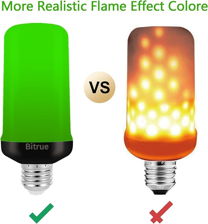 Bitrue LED Flame Light Bulbs, 4 Modes Green Flame Effect Bulbs, E26 Base Fire Light Bulb with Gravity Sensor, Flickering Light Bulbs for Halloween Home Decor(Green 2 Pack)