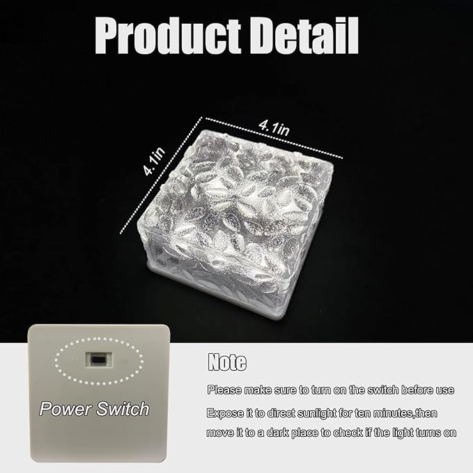 Solar Brick Lights Outdoor Waterproof - Recessed Solar Paver Lights, Ice Brick Design, No Wiring Needed,Landscape Lighting for Pathway,Garden, Patio, Yard, Driveway Decor (8, White, Square)