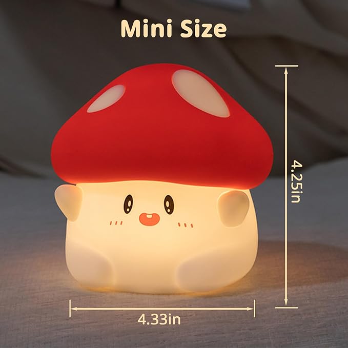 Cute Mushroom Lamp, 2 Levels Dimmable Mushroom Night Light with Timer, Rechargeable Kids Night Light for Baby Nursery, Kawaii Squishy Night Light Mushroom Decor for Kids Room Bedroom (Red)
