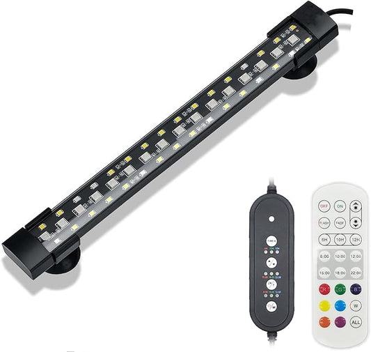 Underwater LED Aquarium Light, Full Spectrum Hidden Fish Tank Light with 3 Rows Beads 7 Colors Auto On Off Sunrise-Daylight-Moonlight, Adjustable Timer Remote Control