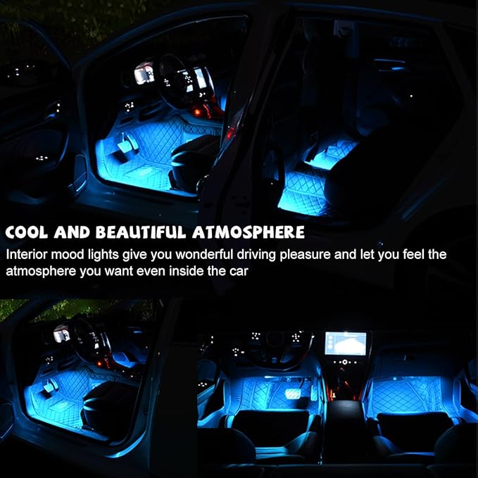 Car LED Strip Light, 24 LED RGB Auto Under Dash Interior Atmosphere Lights, USB Vehicle Decorative Lamp Ambient Night Light Strip, Lighting Kit Car Accessories (Ice Blue)