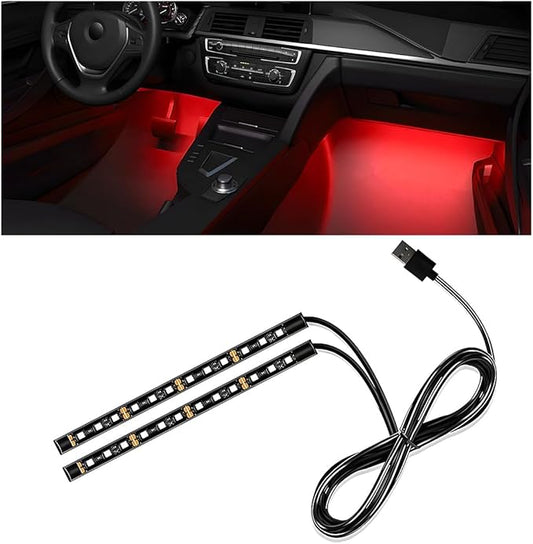 Car Interior LED Strip Light, 12V 24 LED Waterproof Neon Ambient Night Light with USB Port, Automotive Atmosphere Decorative Under Dash Lighting Kit, Car Accessories (Red)