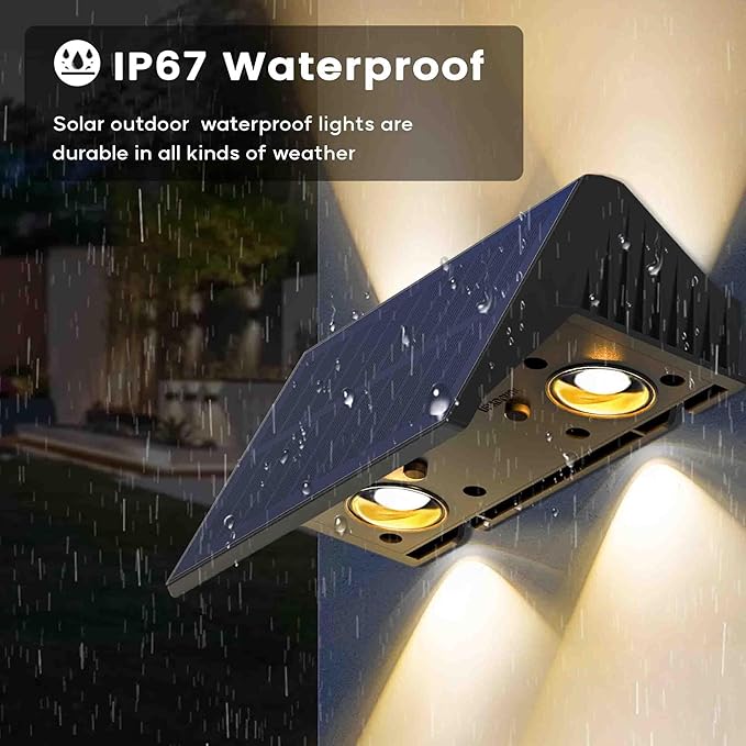 Fence Lights Solar Powered, 12-Pack Solar Fence Lights Up/Down Flexible Buttons, IP67 Waterproof for Outdoor, 100LM Bright, Auto Dusk to Dawn for Wall/Stairs/Yard/Railing/Deck/Pathway (Warm White)