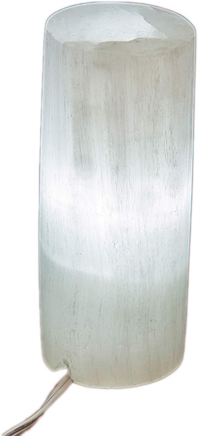 AMOYSTONE White Selenite Electric Lamp Natural Gemstones Crystals Light 3-4 lbs with Cord and Led Bulb Cylindrical 7"