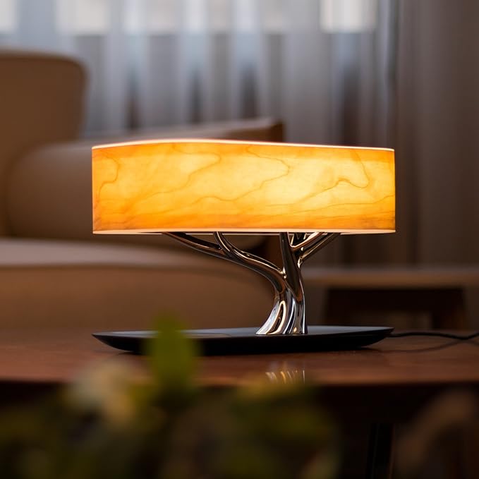 Bonsai Modern LED Bedside Smart Table Lamp with Built-in TWS Bluetooth Speaker and Qi Wireless Charger for Home and Office, Stepless Dimming with Sleep Mode (Tree of Light)