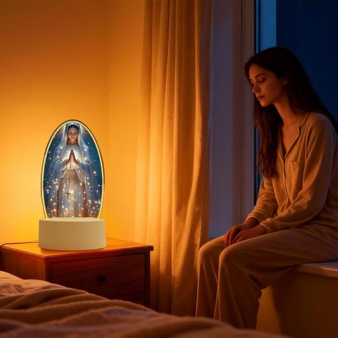 Guadalupe Virgin Prayer Lamp - 2D Acrylic Table Lamp with Soft Glow, USB Powered, Blessed Mother Mary Decoración para La Virgen de Religious Gift for Christmas Birthday (Blue)