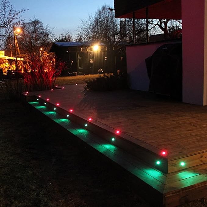 Outdoor Deck Lights Waterproof Multi Color RGB Stainless Steel Outdoor Decoration Lights for Yard Garden Recessed Wood Landscape Pathway Patio Step Stairs (6 Pack,Black Border)