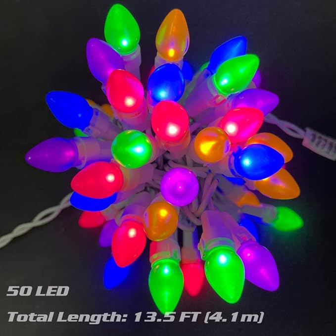 Easter String Lights LED Multi Color Glass C3 Lights 50 Count Easter Pastel Light 120V UL Certified Connectable Outdoor String Light White Wire for Party Patio Home