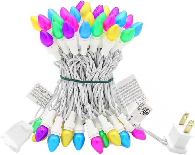 Easter String Lights LED Multi Color Glass C3 Lights 50 Count Easter Pastel Light 120V ETL Certified Connectable Outdoor String Light White Wire for Party Patio Home