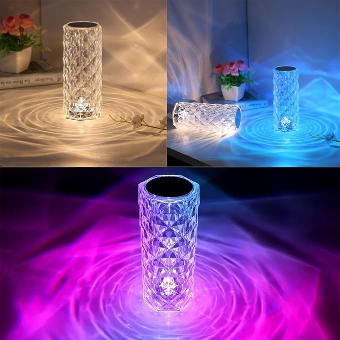 Rose Diamond Table Lamp RGB Color Changing Crystal Night Light, Touch Control Bedside Lamp with USB Rechargeable & Remote, Atmosphere Lamp for Mother's Day Valentines Wedding Decoration