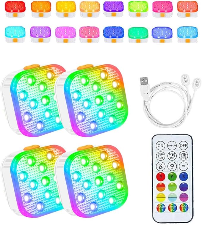 16 Color Pool Lights, Rechargeable, Dive, Bathtub Decorate LED Underwater Lights, 6 Dynamic Modes 3 Timer Options Ip68 Waterproof Pool with Remote (4 Pack)