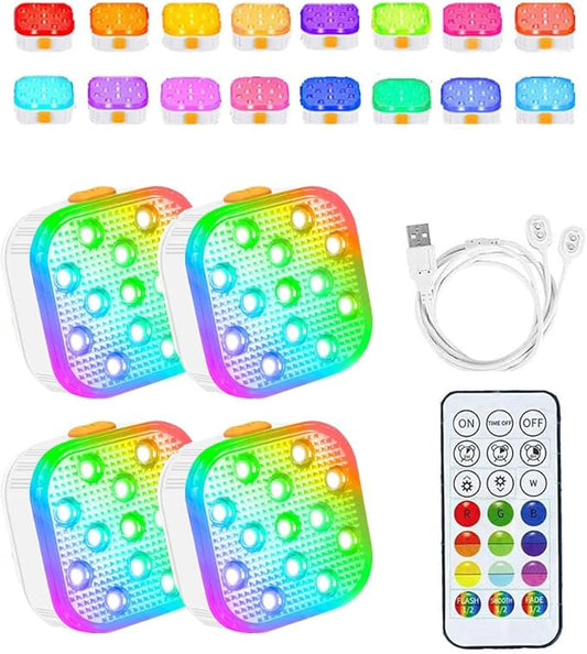 16 Color Pool Lights, Rechargeable, Dive, Bathtub Decorate LED Underwater Lights, 6 Dynamic Modes 3 Timer Options Ip68 Waterproof Pool with Remote (4 Pack)