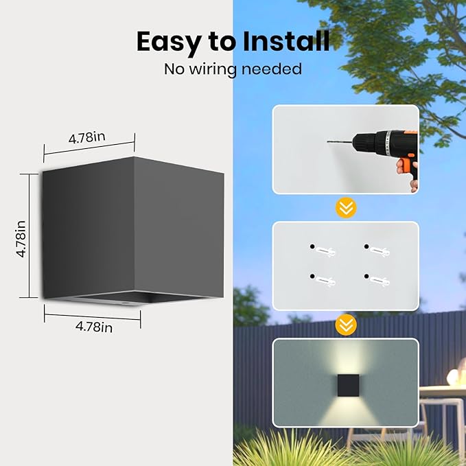 Solar Wall Lights, 4000K 700LM Up and Down Solar Lights Outdoor Waterproof, Super Brightness Cube Design LED Solars Outdoor Light Decorative for Porch Patio Yard Fence, 1pcs