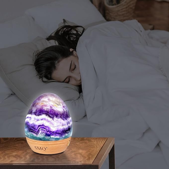 SMQ Egg-Shaped Rainbow Fluorite Crystal Night Light USB Chargeable Dimmable Touch-Control Gemstone Night Warm Cold LED Bedside Table Lamp for Kids,Adults Living Bedroom Decor