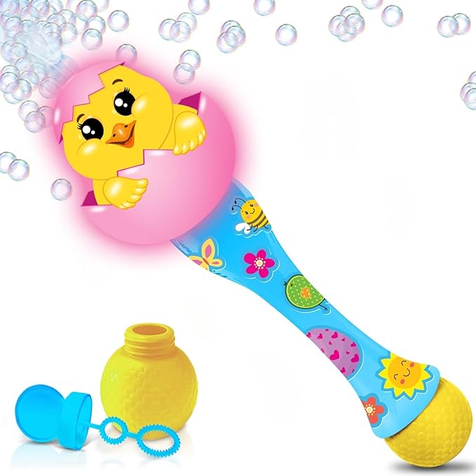 ArtCreativity Easter Chick Bubble Wand, Easter Basket Stuffers for Toddler, 14" Light Up Automatic Bubble Maker with LED & Music, Bubbles for Kids, Toys for Toddlers 1-3