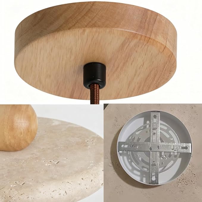 Modern Minimalist Dome Yellow Travertine Bedside Pendant Light Nordic Natural Stone Hanging Lamp Japanese Vintage Marble Industry Kitchen Island Chandelier for Bedroom Living Room Dining Room