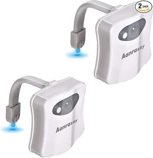 Toilet Night Light, Toilet Bowl Light, Motion Sensor Activated LED Night Light, 8-Color Light up for Bathroom Decor, Kids Bathroom Set Cool Stuff (2 Pack)