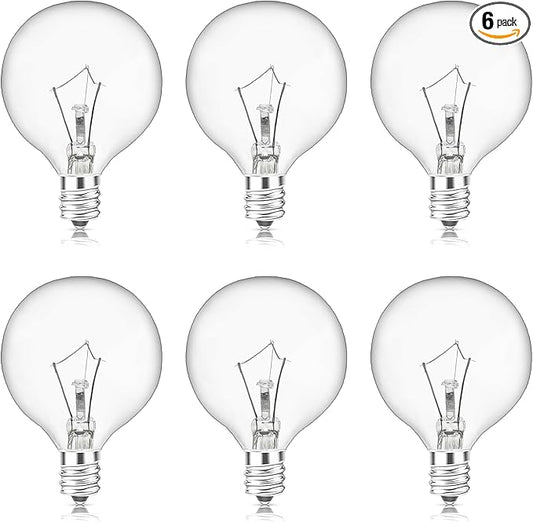 Scentsy Light Bulbs for Warmer - 25 Watt Bulb for Full Size Wax Melt Warmers, Replacement Bulb for Wax Warmer Burner Candle Warmer - G16 1/2 Globe Bulbs (6 Packs)